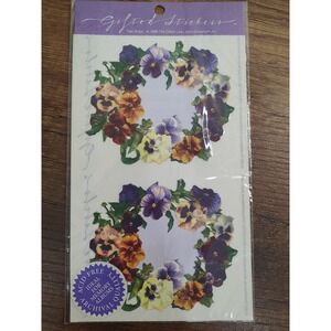 Gifted Stickers Pansy Flower Wreath Stickers NOS Two Strips 1986 John Grossman